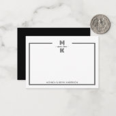 モノグラム結婚カップル白黒エレガントシンプル ノートカード (正面/裏面インサイチュ)