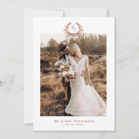 モノグラム結婚クレストの写真 サンキューカード (正面)