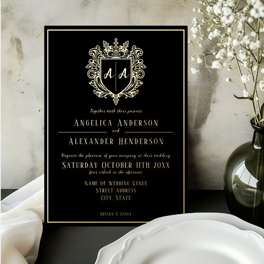 モノグラム結婚クレスト箔招待状 箔招待状