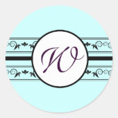 モノグラム結婚ズアクア縁どブルー ラウンドシール (正面)