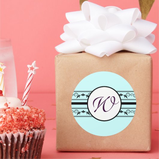 モノグラム結婚ズアクア縁どブルー ラウンドシール (パーティー)