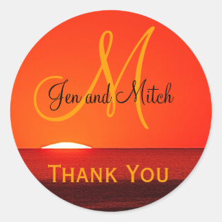 モノグラム結婚ズトロピカルサンセット封筒用シール ラウンドシール