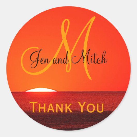 モノグラム結婚ズトロピカルサンセット封筒用シール ラウンドシール (正面)