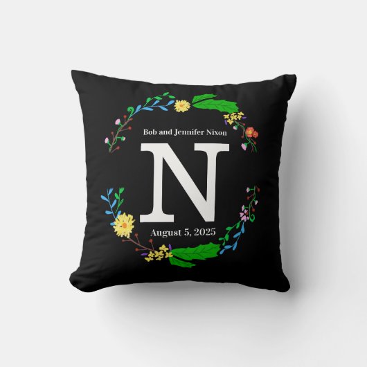 モノグラム結婚ズピローカラフルリース クッション (正面)