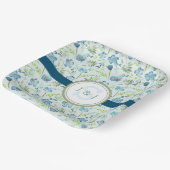モノグラム結婚ズボホブルーウォーター色フローラ ペーパープレート (傾斜あり)