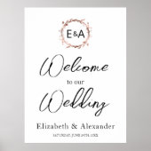 モノグラム結婚フローラのウェルカムサインフォーム ポスター (正面)