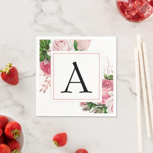 モノグラム結婚フローラエレガントモダンの スタンダードカクテルナプキン (インサイチュ)