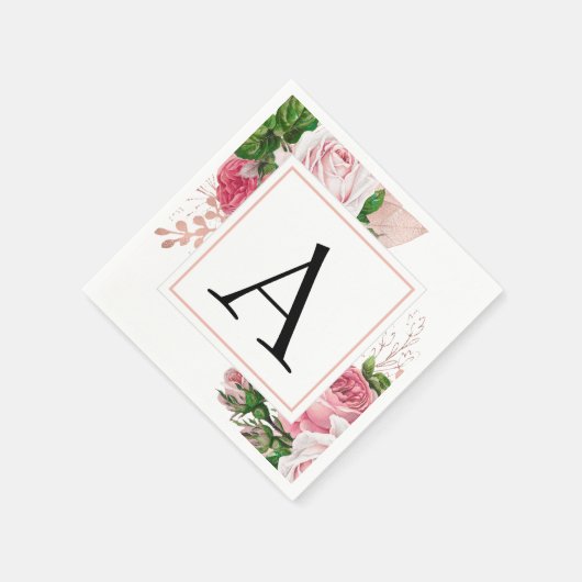 モノグラム結婚フローラエレガントモダンの スタンダードカクテルナプキン (角)