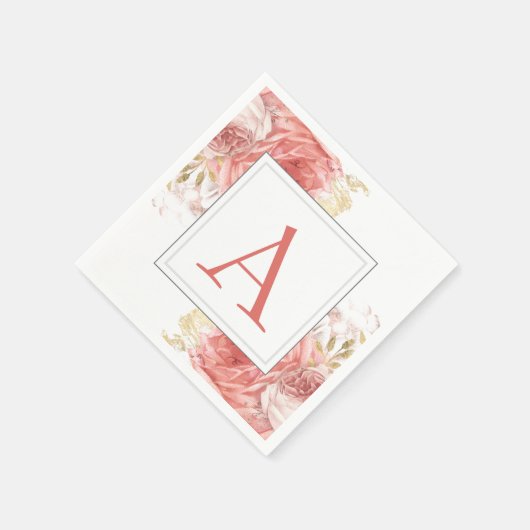 モノグラム結婚フローラエレガントモダンの スタンダードカクテルナプキン (角)