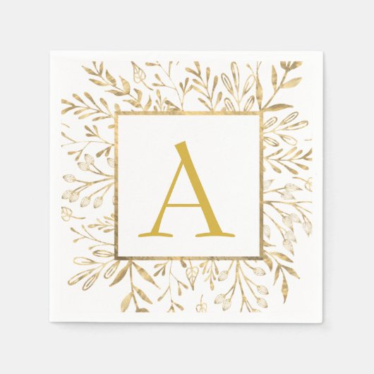 モノグラム結婚フローラエレガントモダンの スタンダードカクテルナプキン (正面)