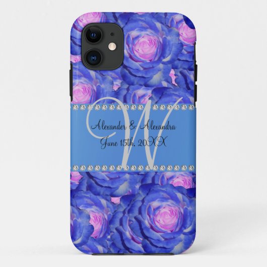 モノグラム結婚ブルーバラ Case-Mate iPhoneケース (裏面)