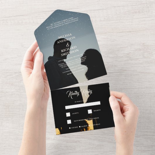 モノグラム結婚写真 オールインワン招待状 (貼ってはがせる)