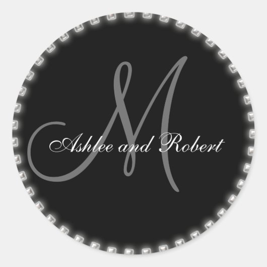 モノグラム結婚式の引き出物ステッカーズシルバーパール ラウンドシール (正面)