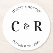 モノグラム結婚式の引き出物ドリンクパーソナライズされた ラウンドペーパーコースター (正面)