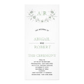モノグラム結婚式プログラム付きグリーンフローラフレーム ラックカード (正面)