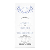 モノグラム結婚式プログラム付きブルーフローラフレーム ラックカード (正面)