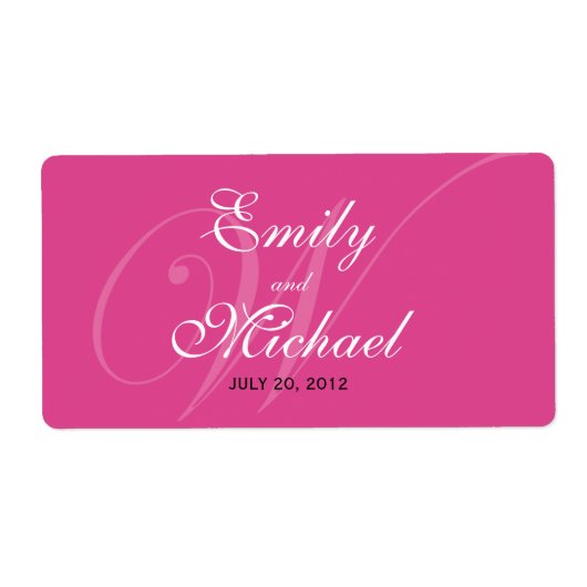モノグラム結婚式ラベル – 明るいピンク ラベル (正面)