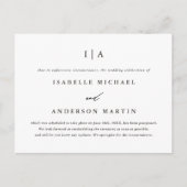 モノグラム結婚式延期のお知らせ 黒と白 案内ポストカード (正面)