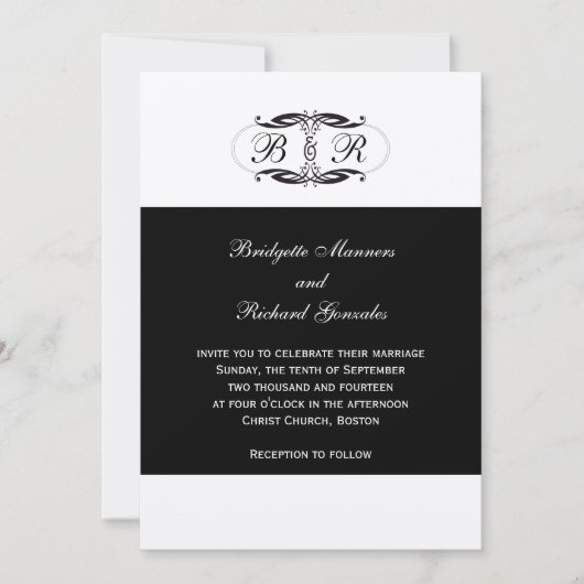 モノグラム結婚式招待状アールデコ銀 招待状 (正面)