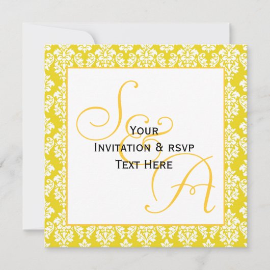モノグラム結婚式招待状イエローダマスク 招待状 (正面)