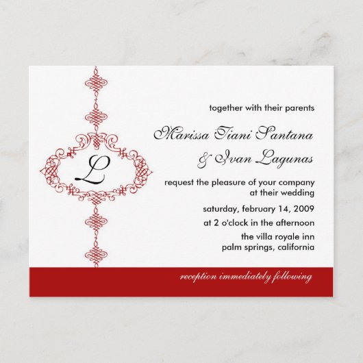 モノグラム結婚式招待状 インビテーションポストカード (正面)