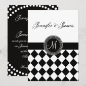 モノグラム結婚式招待状(ブラック&ホワイト) 招待状 (正面/裏面)