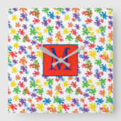 モノグラム絵を描(ばちゃばちゃ)跳ねる スクエア壁時計 (正面)