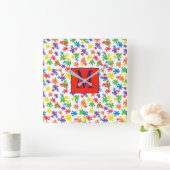 モノグラム絵を描(ばちゃばちゃ)跳ねる スクエア壁時計 (ホーム)