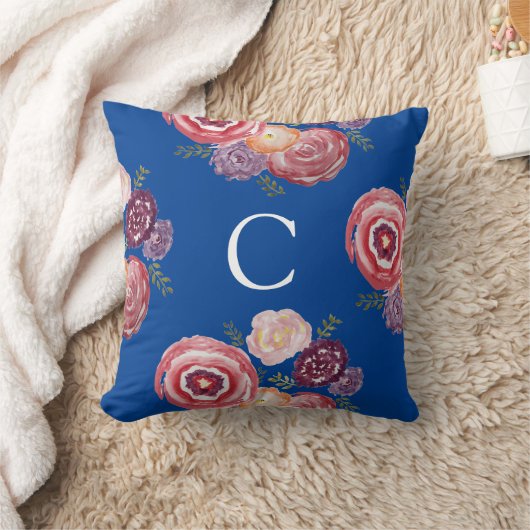 モノグラム絵画フローラ装飾用クッション クッション (ブランケット)