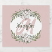 モノグラム綿花の葉ミニマルデザイン スパークリングワインラベル (シングルラベル)