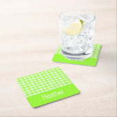 モノグラム緑と白のパタ千鳥格子のーン スクエアペーパーコースター (インサイチュ)