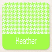 モノグラム緑と白のパタ千鳥格子のーン スクエアペーパーコースター (正面)
