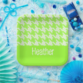 モノグラム緑と白のパタ千鳥格子のーン ペーパープレート (パーティー)