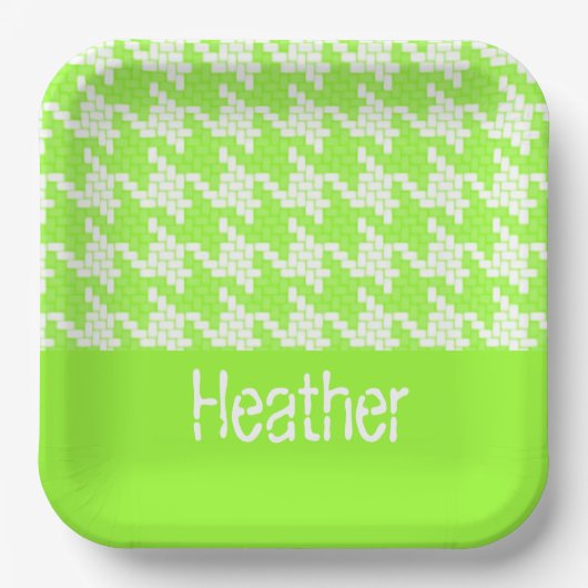 モノグラム緑と白のパタ千鳥格子のーン ペーパープレート (正面)