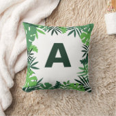 モノグラム緑の熱帯パーム離れのフローラ クッション (ブランケット)