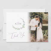 モノグラム緑の紫のベリ結婚ーの写真QRコード サンキューカード (正面)