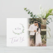 モノグラム緑の紫のベリ結婚ーの写真QRコード サンキューカード (スタンド正面)