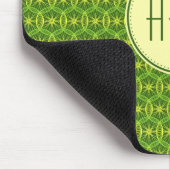 モノグラム緑の黄色い自転車ホイールパターン マウスパッド (コーナー)