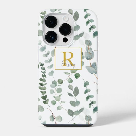 モノグラム緑ユーカリ模様 iPhoneケース (裏面)