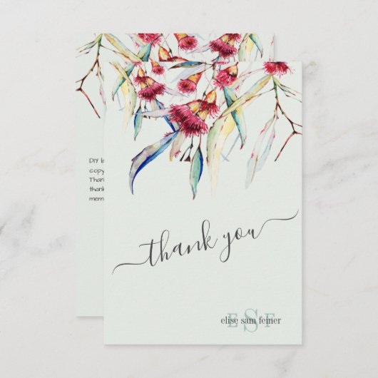 モノグラム緑ユーカリ花ありがとう サンキューカード (正面/裏面)