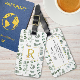 モノグラム緑ユーカリ離れスグリーンパターン ラゲッジタグ