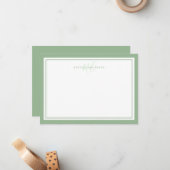 モノグラム縁どスクリプトTwo Minimalist Sage Green ノートカード (正面/裏面インサイチュ)