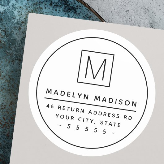 モノグラム縁ど薄白ミニマル差出人住所 ラウンドシール