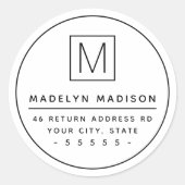 モノグラム縁ど薄白ミニマル差出人住所 ラウンドシール (正面)