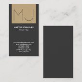 モノグラム縦エレガント灰色ベージュ名刺 名刺 (正面/裏面)
