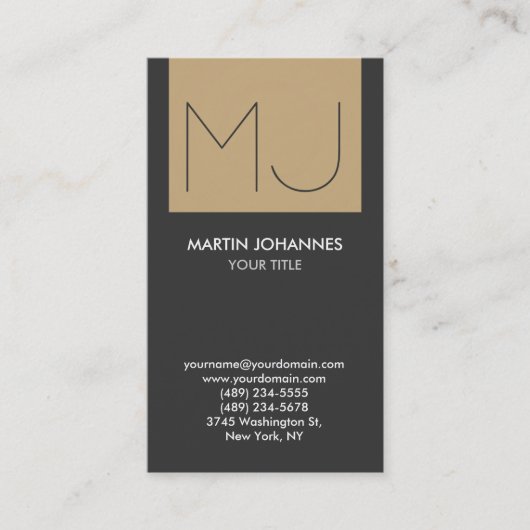 モノグラム縦エレガント灰色ベージュ名刺 名刺 (正面)