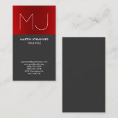 モノグラム縦エレガント赤グレーの名刺 名刺 (正面/裏面)