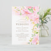 モノグラム繊細な水彩植物性赤面ピンク 招待状 (スタンド正面)