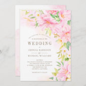 モノグラム繊細な水彩植物性赤面ピンク 招待状 (正面/裏面)