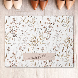 モノグラム繊細な水色の茶色の花離れの花 ドアマット